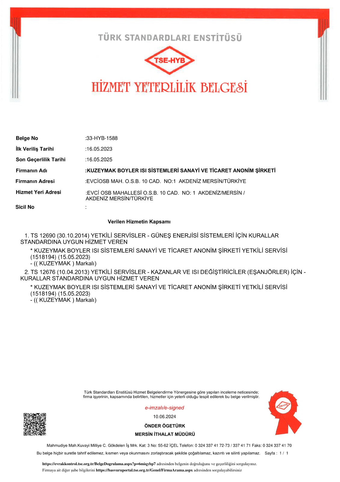 KUZEYMAK Sertifikalar